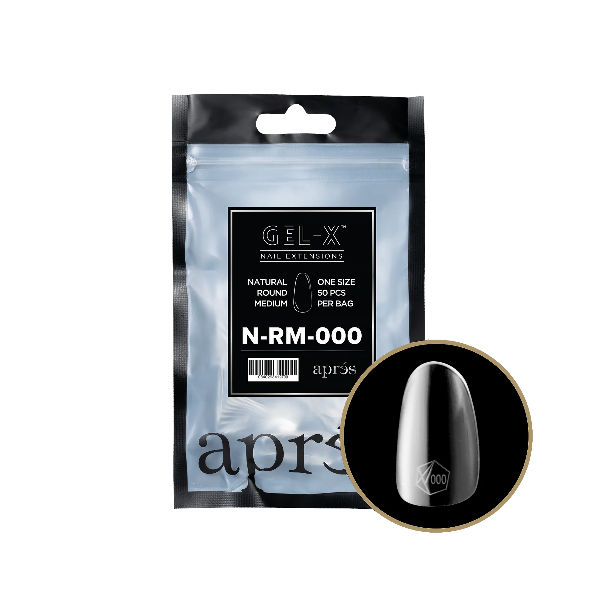 Apres Gel X™ Refill Bags (50pcs) Natural Round Medium Tips