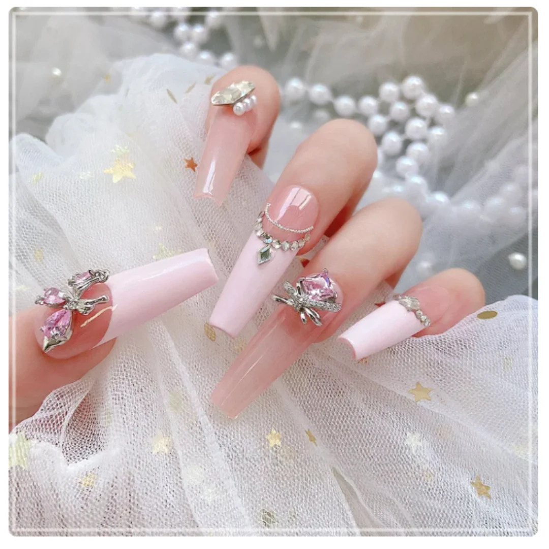 JNBS Nail Charm Diamond Pink Zircon Bow 7351 (6pcs) - Image 2