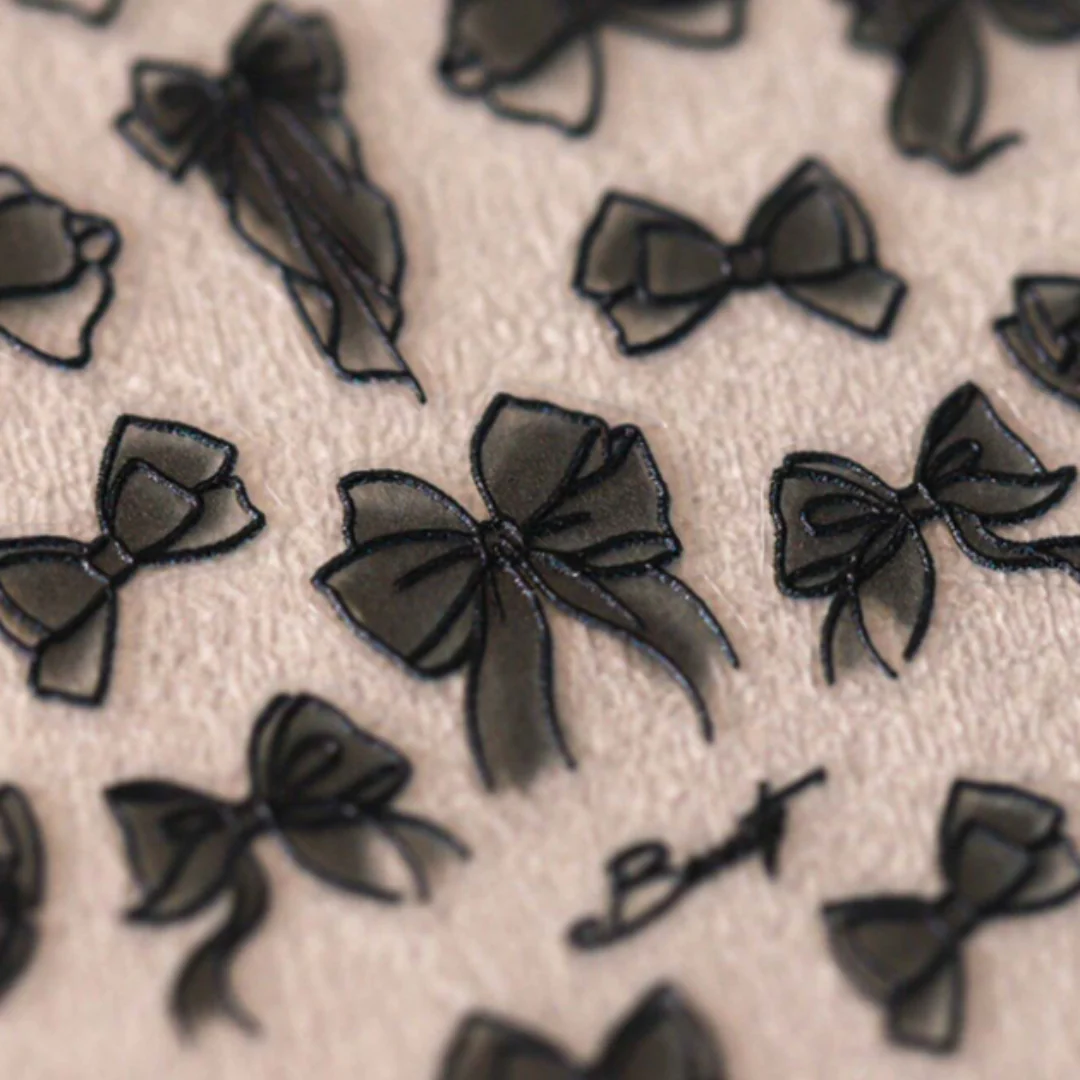JNBS Nail Sticker 3D Embossed Black & White Lace Bow Nail Art Stickers - Image 4