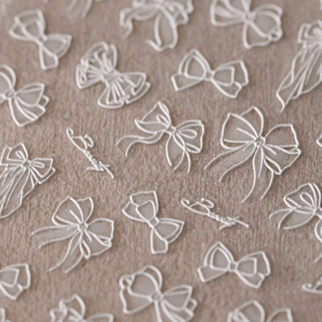 JNBS Nail Sticker 3D Embossed Black & White Lace Bow Nail Art Stickers - Image 5