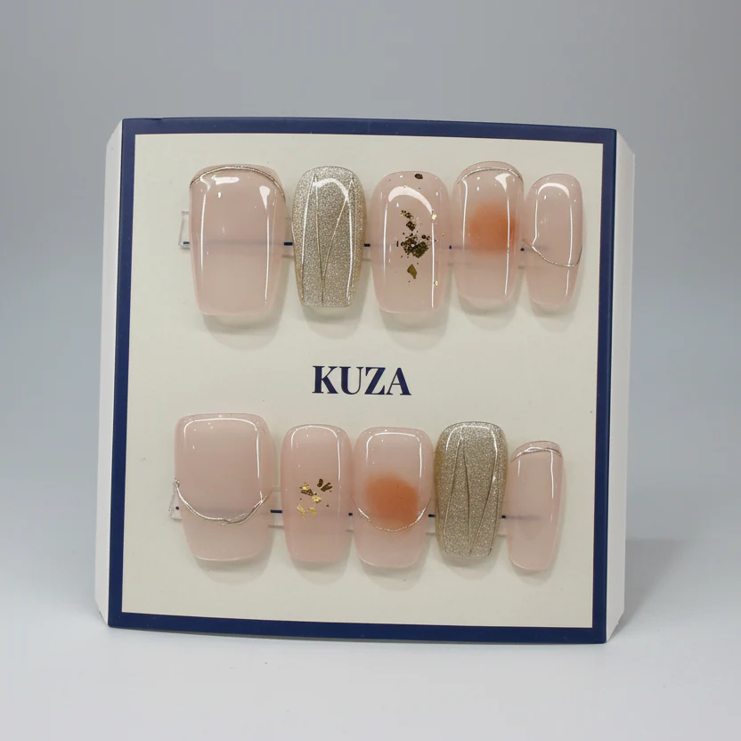 KUZA Press On Nails - Square Cat Eye Pink & Gold - 8857/8858/8859