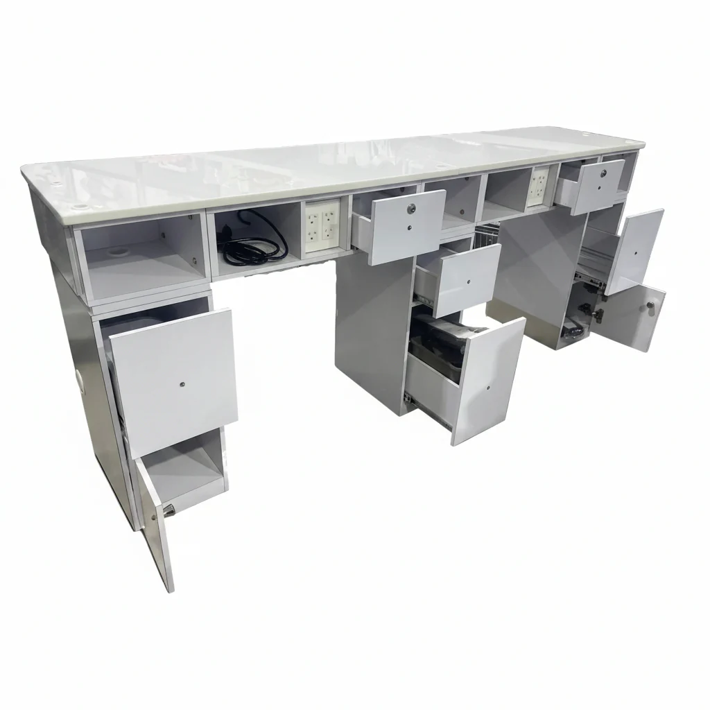 Manicure Nail Table Double TJ-42 - White/Silver - White Top (Please Call JNBS to Order) - Image 3