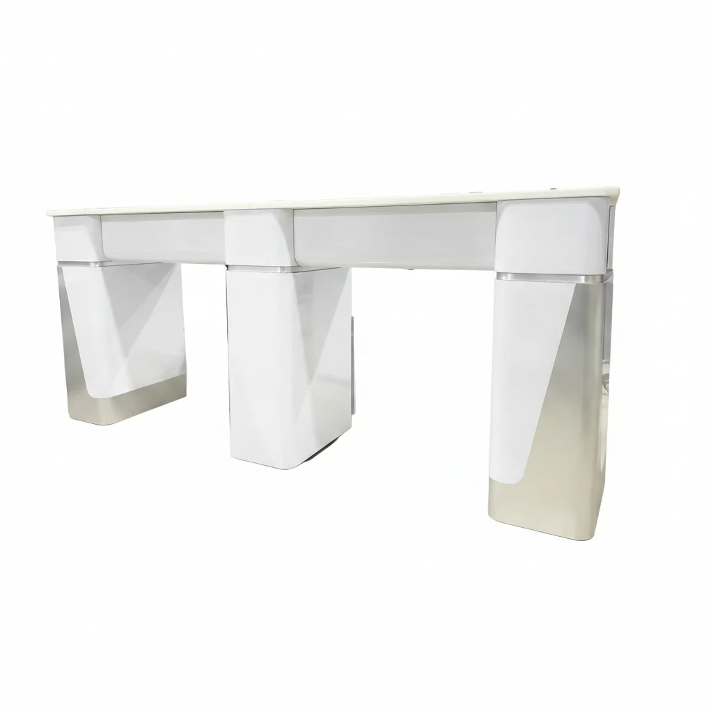 Manicure Nail Table Double TJ-42 - White/Silver - White Top (Please Call JNBS to Order) - Image 5
